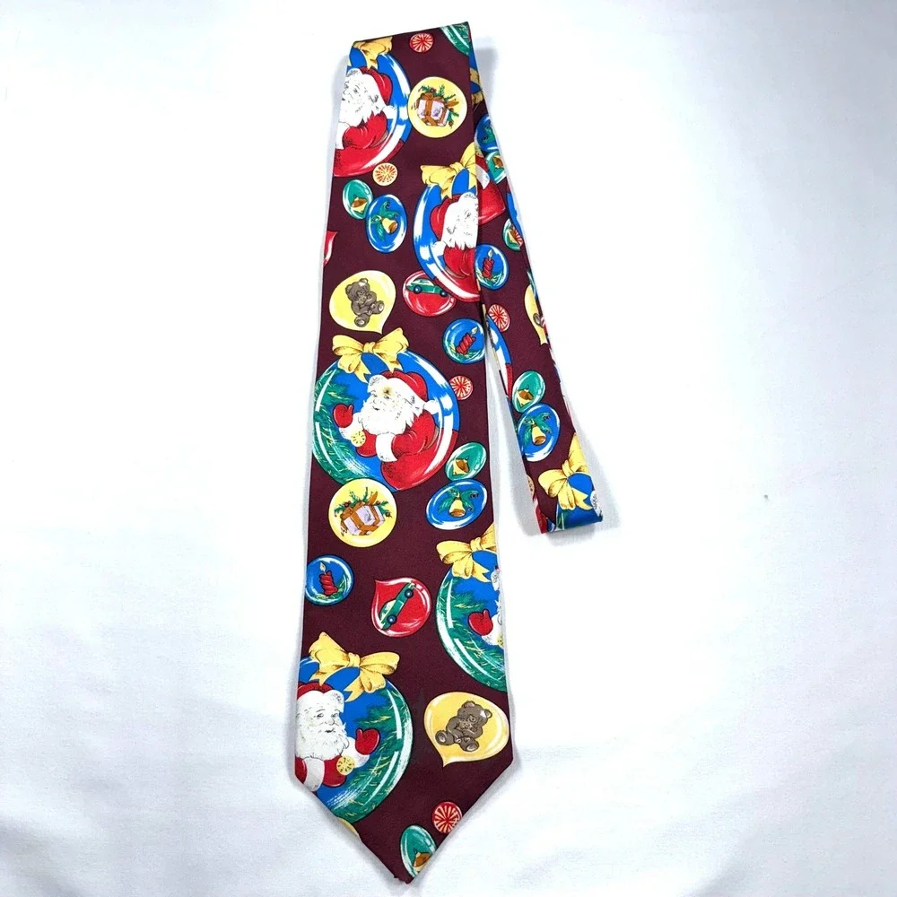 Holidays JCPenney Mens Christmas Tie Ornament Santa Holiday Burgundy